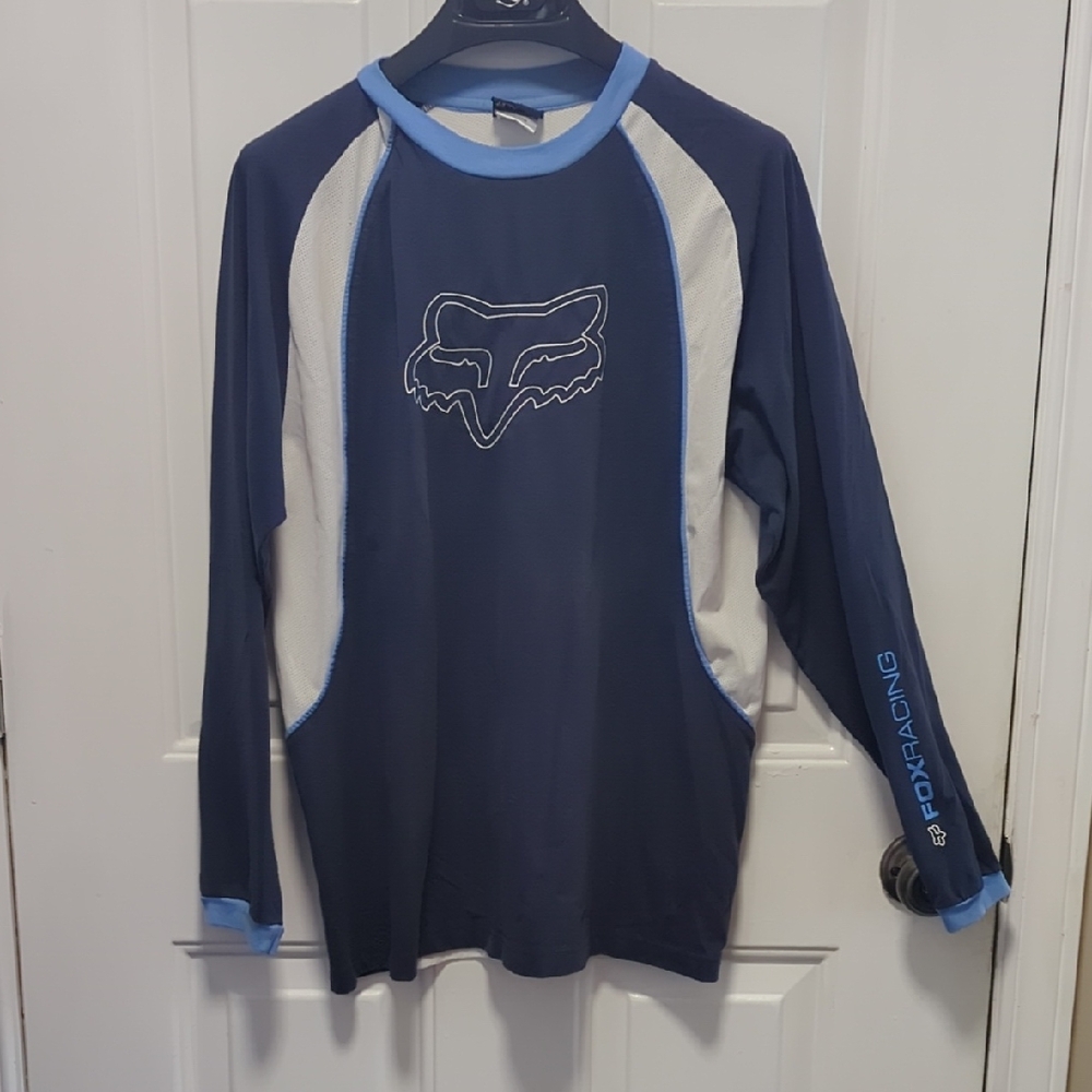 Fox Men's Long Sleeve Shirt - Navy and Light Blue - Picture 3 of 9